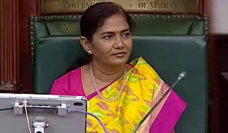 சபாநாயகர் இருக்கையில் அமர்ந்த முதல் பெண் சத்யபாமா