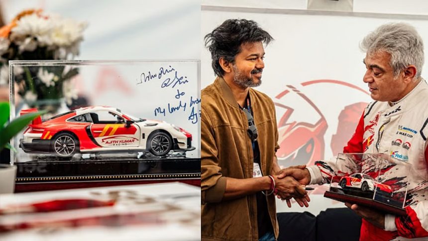 அஜித்துக்கு மினியேச்சர் கார் பரிசளித்த விஜய் விஜய்க்கு தலைக்கவசம் பரிசளித்த அஜித்